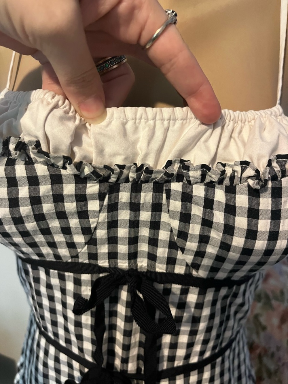 For Love and Lemons Black and White Gingham Spaghetti Strap Dress - Picture 3 of 8